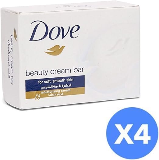 DOVE Moisturising Soap Bar Nourishing formula for all skin types, Original, With ¼ moisturising cream, 125g (Pack of 4)